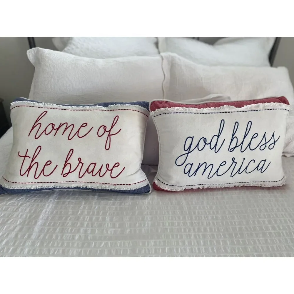 God Bless America & Home of the Brave Pillow Set 12 x 18 July 4 Independence Day